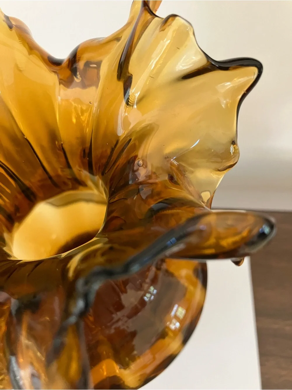 Hand-Blown Amber Glass Decorative Vase